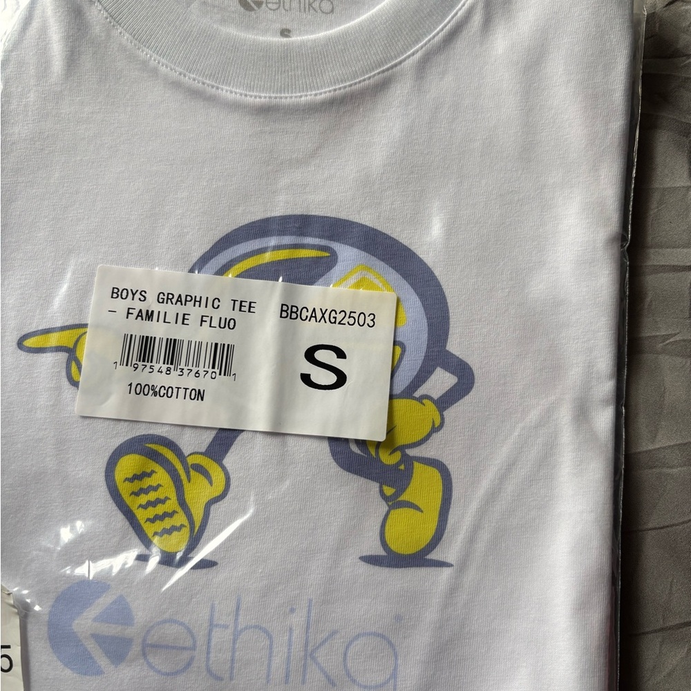 Ethika White Tee with Yellow and Blue Graphic
